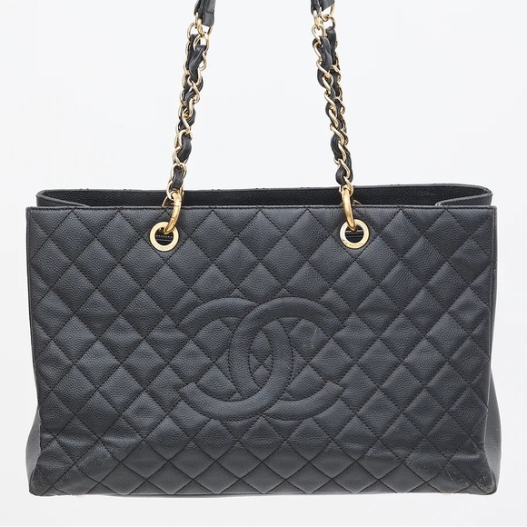 Chanel Interlocking CC Logo Black Quilted Caviar Leather Grand Shopper Tote Bag - Picture 1 of 5